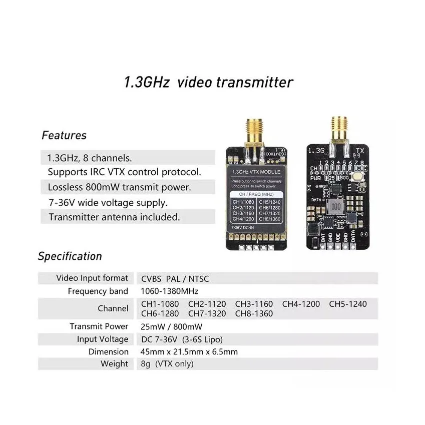1.2G 1.3G 800mW VTX VRX Audio- – Drone Racing Vtx Bewertung und Preis
